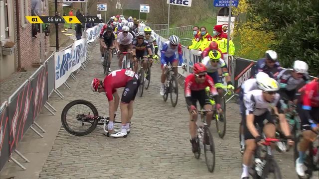 Tour des Flandres : la chute de Stefan Küng à 55km de l'arrivée [RTS]