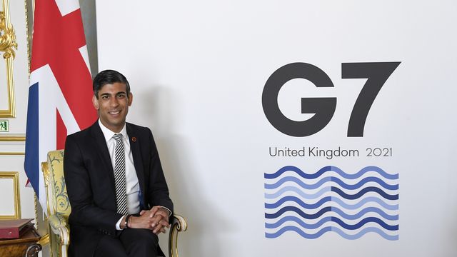 Le ministre des Finances britannique, Rishi Sunak, préside la réunion du G7. [AP Photo/Alberto Pezzali, Pool - Keystone]