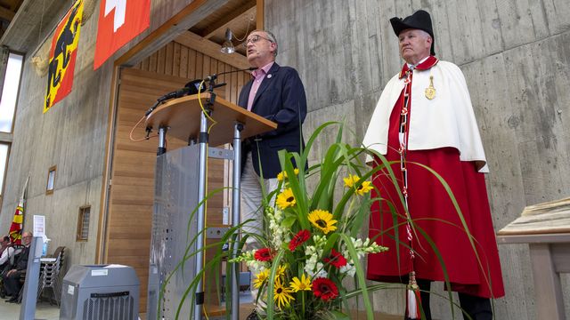 Guy Parmelin lors de son discours de la fête nationale le 31 juillet 2021 à Herzogenbuchsee (BE). [Marcel Bieri - Keystone]
