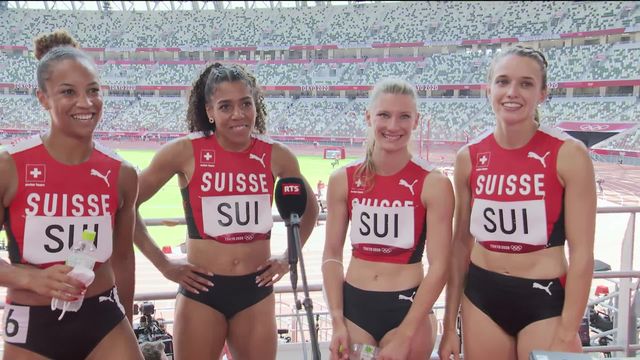 Athlétisme, 4 x 100 relais dames: les Suissesses au micro de la RTS après leur qualification à la finale [RTS]
