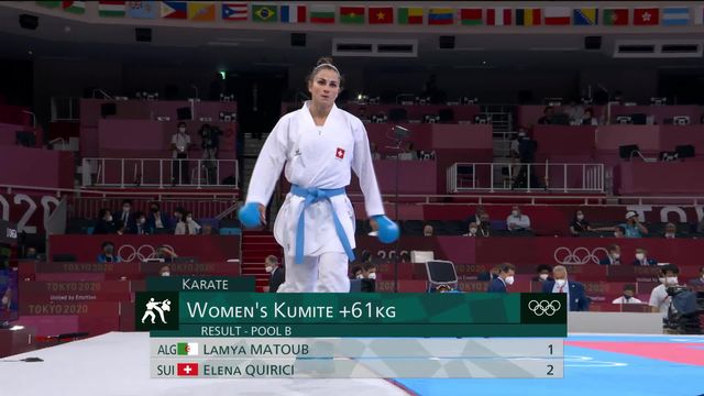 Karaté, +61kg dames: Elena Quirici (SUI) bat Lamya Matoub (ALG) 2 à 1 pour son premier combat [RTS]