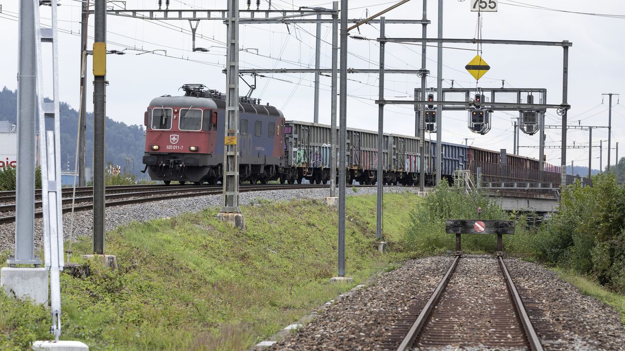 Un train de marchandises dans la région de Dietikon (ZH) en 2019. [Gaetan Bally - Keystone]