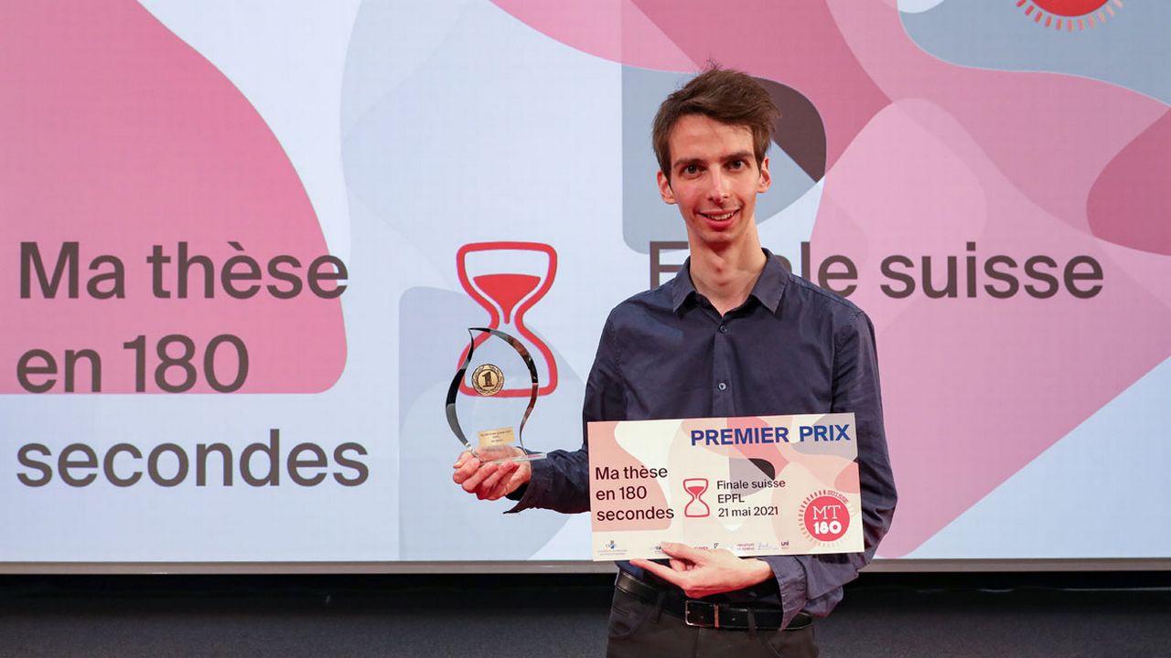 Yohann Thenaisie, lauréat suisse de MT180 2021.
Alain Herzog/MT180
EPFL [Alain Herzog/MT180 - EPFL]