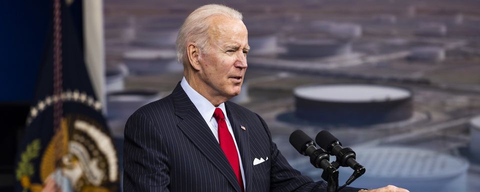 Le président américain Joe Biden annonce le déblocage de 50 millions de barils de pétrole de la réserve stratégique des Etats-Unis. Washington DC, le 23 novembre 2021. [Jim Lo Scalzo/EPA - Keystone]