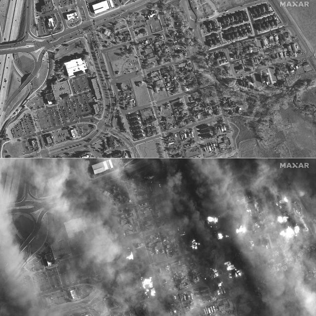 Above, the town of Superior, Colorado, early in the morning of December 30 and filled with smoke (bottom), in the same afternoon. [Image satellite ©2021 Maxar Technologies - AFP]