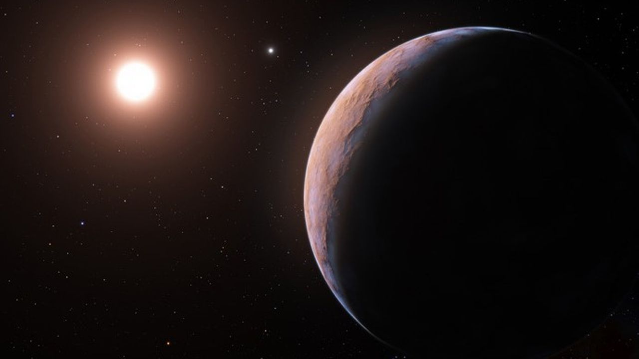 Proxima d orbite autour de l'étoile naine rouge Proxima Centauri, l'étoile la plus proche du système solaire. [L. Calçada - ESO]