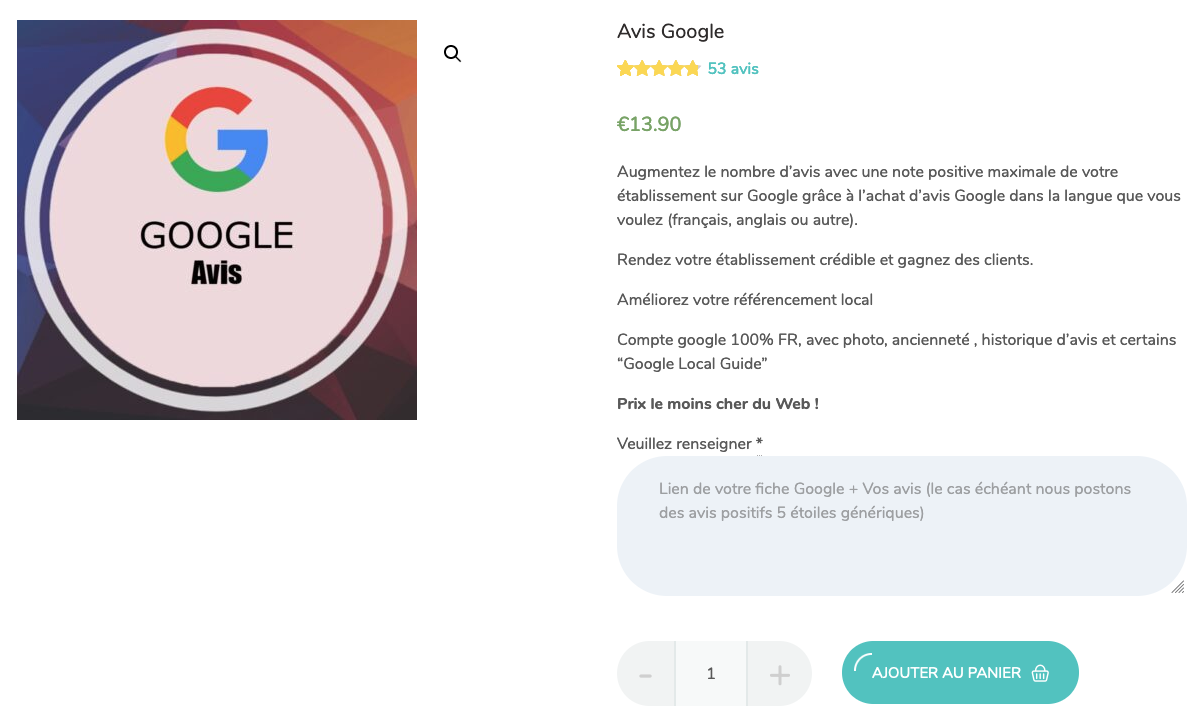 Screenshot of the site selling Google reviews. [RTS]