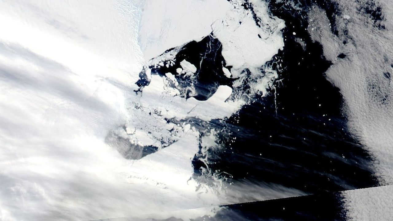 Une image satellite de l'iceberg C38 qui s'est détaché de l'Atlantique. [NASA/AP - Keystone]
