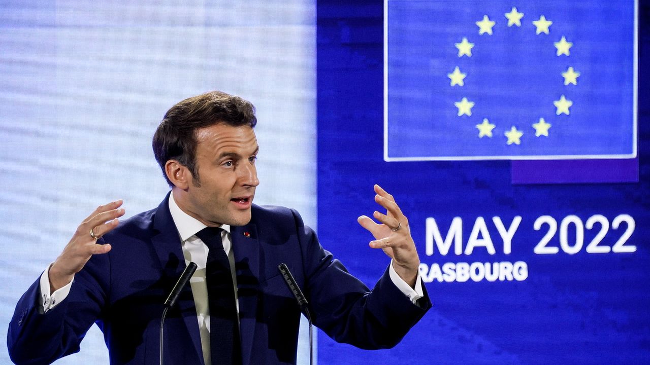 Le président français Emmanuel Macron lors de la Conférence sur l'avenir de l'Europe à Strasbourg. [Ronald Wittek - Keystone/EPA]