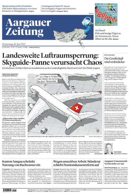 The front page of the Argauer Zeitung the day after the eclipse that hit Skyguide. [Argauer Zeitung]