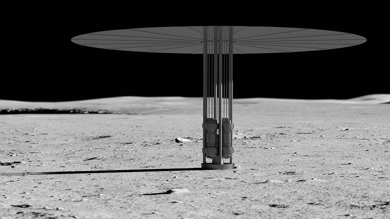 Illustration d'un système conceptuel d'alimentation de surface à fission sur la Lune [Nasa]