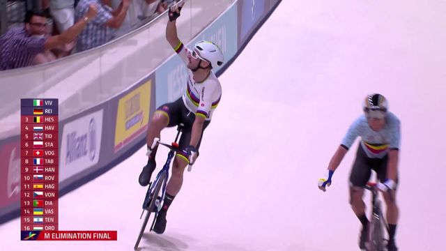 Cyclisme sur piste, course à élimination messieurs: Elia Viviani (ITA) remporte l'or, Vogel (SUI) termine 7e [RTS]