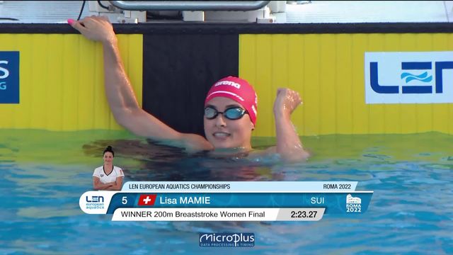 Natation, 200m brasse: Mamié (SUI) est championne d'Europe ! [RTS]