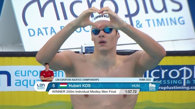 Rome (ITA): 200m 4 nages, finale messieurs: Desplanches (SUI) 4e trop court pour le podium, l’or pour Kos (HUN) en 1:57.72 [RTS]