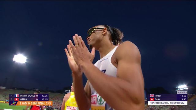 Athlétisme, 110m haies messieurs, 1-2 finales: Jason Joseph (SUI) se qualifie pour sa 1re finale européenne [RTS]