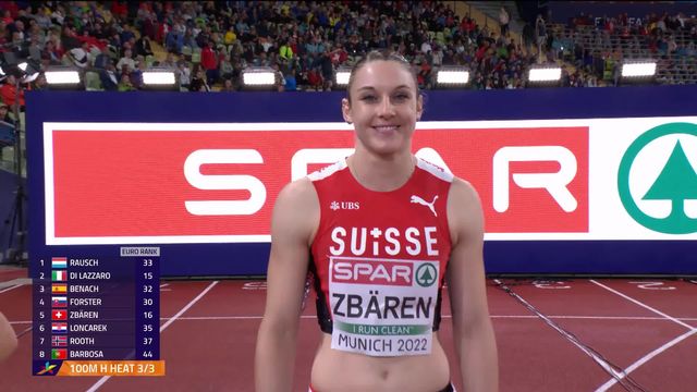 Qualifications, 100m haies dames: victoire de Di Lazzaro (ITA), Zbären (SUI) termine 5e [RTS]