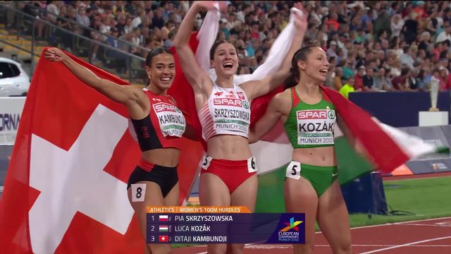Athlétisme, 100m haies dames, finale: Skrzyszowska (POL) remporte l'or, Ditaji Kambundji (SUI) s'empare de bronze ! [RTS]
