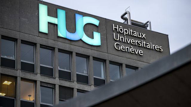 Le logo des Hôpitaux Universitaires de Genève. [Martial Trezzini - Keystone]