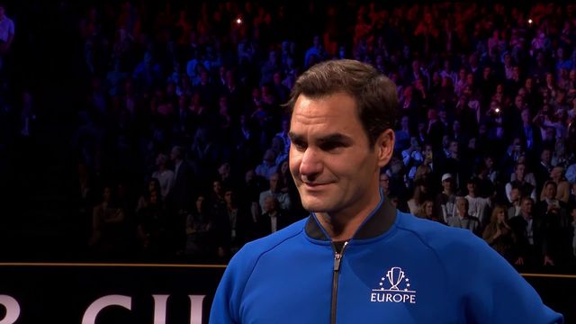 Londres (GBR), R. Federer (SUI)-R. Nadal (ESP) – J. Sock (USA)-F. Tiafoe (USA) (6-4, 6-7, 9-11): Roger Federer à l'interview après son dernier match [RTS]