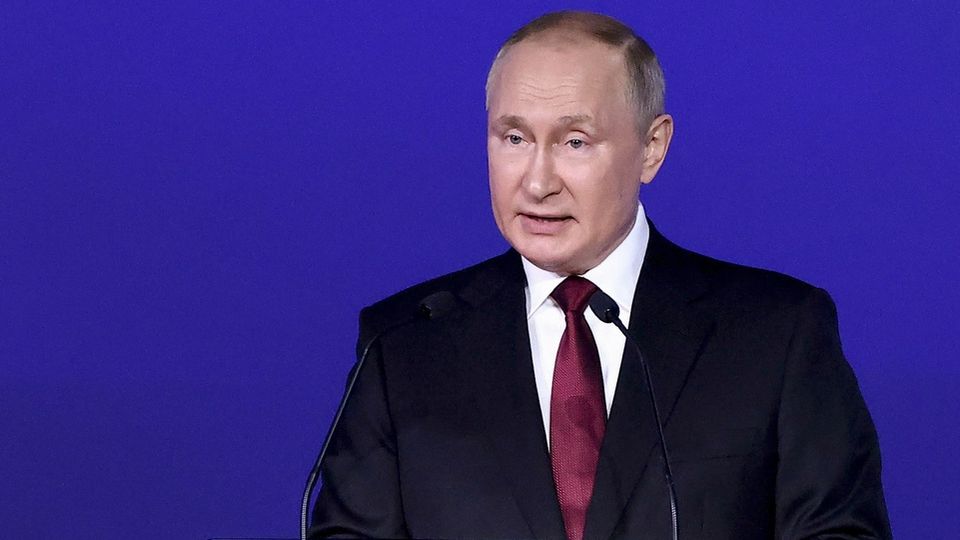 Vladimir Poutine durant un discours. [Alexander Ryumin - TASS/Keystone]
