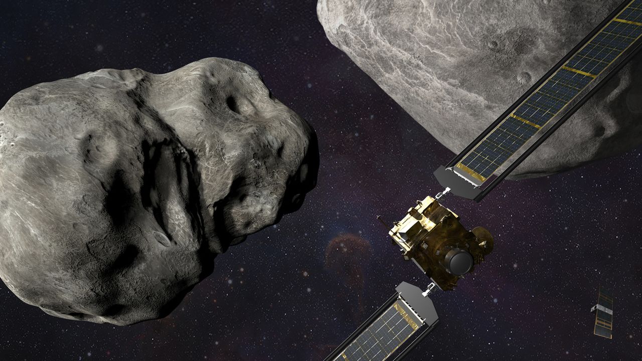 Le vaisseau DART va percuter l'astéroïde Dimorphos. [Steve Gribben/Johns Hopkins APL/NASA via AP - Keystone]