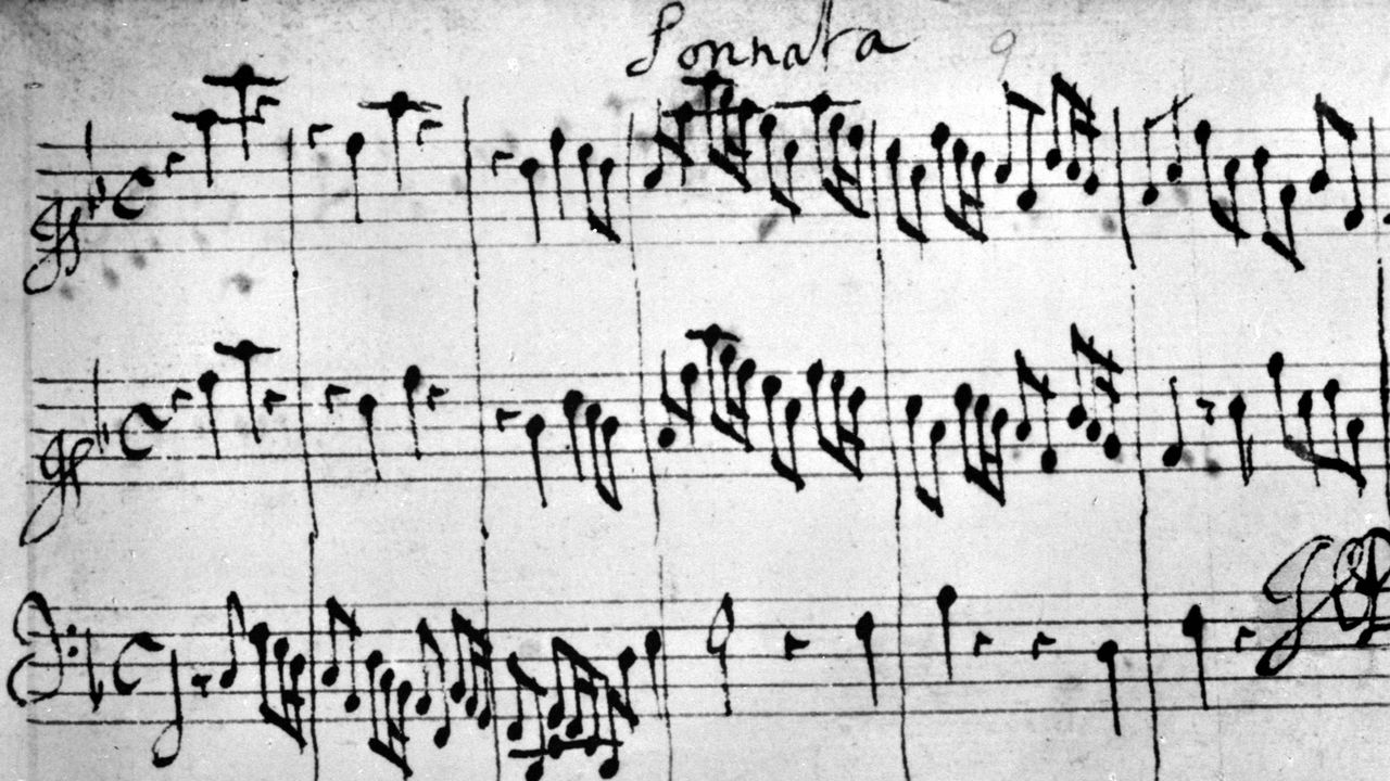 Les premières portées du manuscrit de "Golden Sonata" de Purcell. Londres, British Museum, 1683. [Collection Roger-Viollet - AFP]