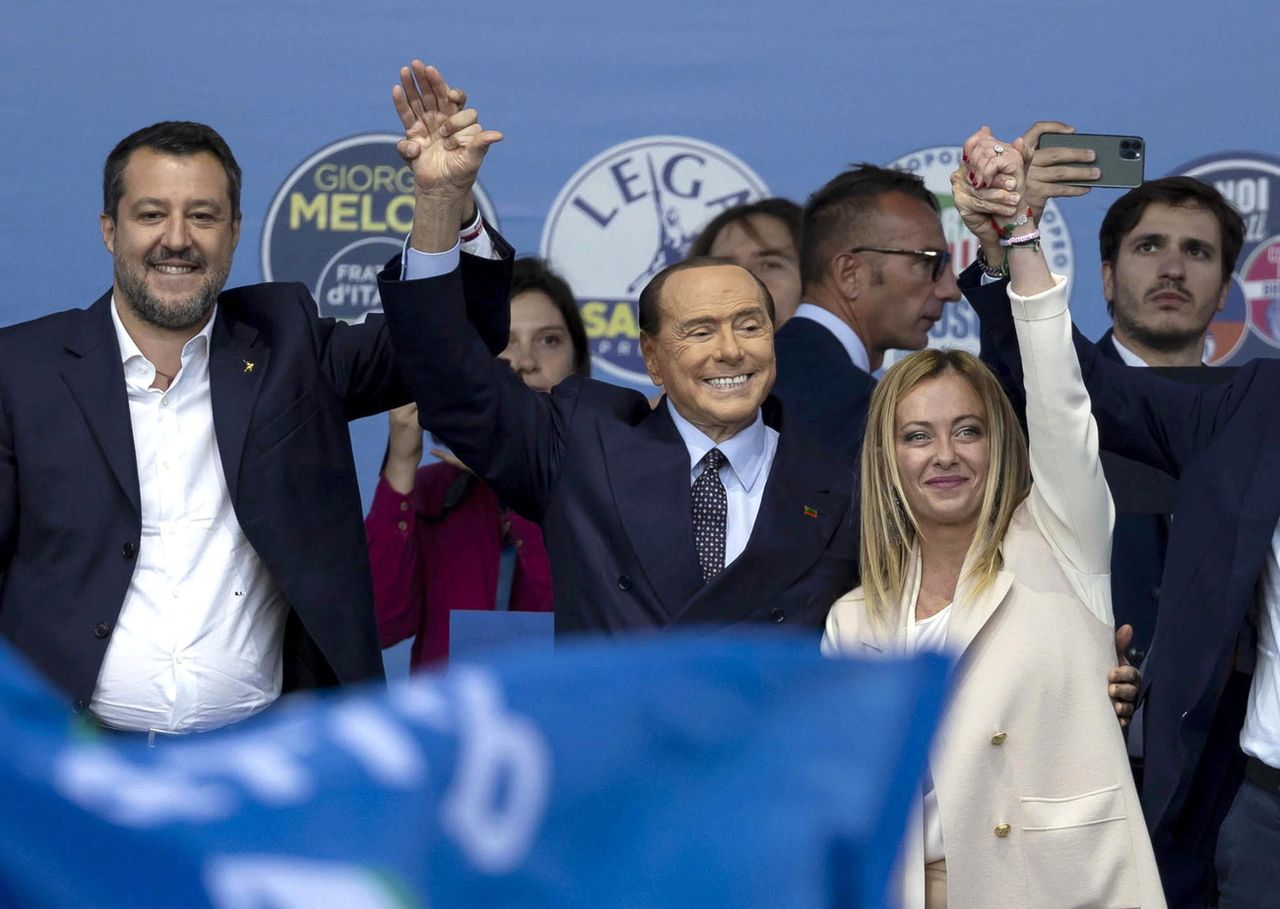 Da sinistra a destra: Matteo Salvini, Silvio Berlusconi e Giorgia Meloni. [Massimo Percossi - EPA]