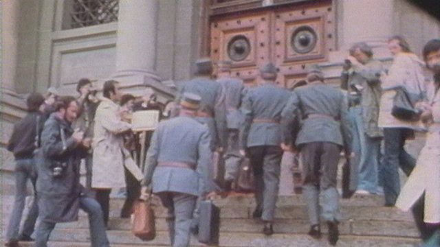 Le procès militaire de Jean-Louis Jeanmaire en 1977. [RTS]