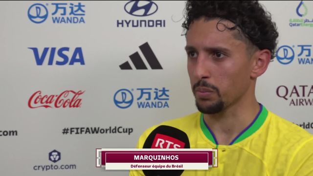 Gr. G, Brésil - Suisse (1-0): la réaction du défenseur brésilien Marquinhos [RTS]