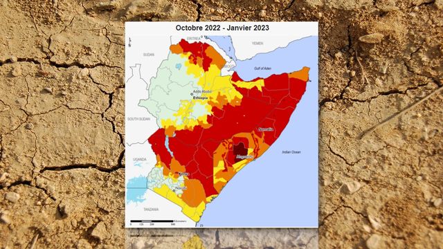 Régions de la corne de l'Afrique touchées par l'insécurité alimentaire entre octobre 2022 et janvier 2023 [Kos-Wikipedia/fews.net]