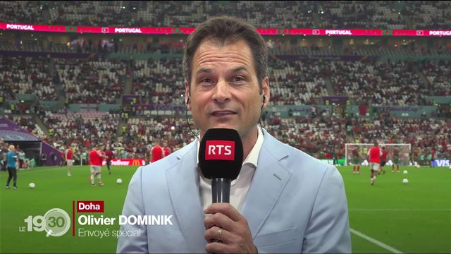 En direct de Doha, Olivier Dominik évoque l’ambiance à quelques minutes du coup d’envoi du match entre la Suisse et le Portugal [RTS]