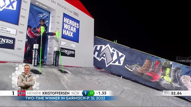 Garmisch (ALL), slalom messieurs, 2e manche: Henrik Kristoffersen (NOR) s'impose avec plus d'une seconde d'avance [RTS]