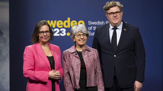 La ministre de l'intérieur Elisabeth Baume-Schneider à Stockholm pour une réunion informelle entre ministres de l'intérieur européen. [Pontus Lundahl - TT New Agency via AP/Keystone]