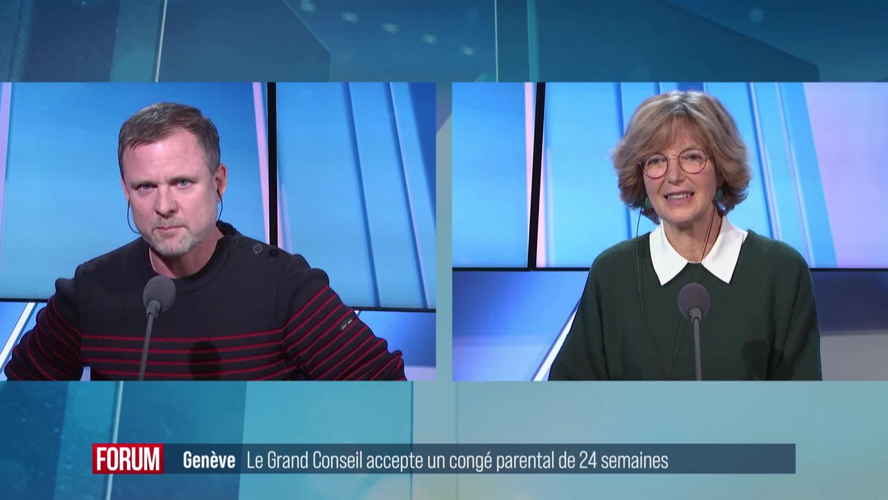 Un congé parental approuvé par le Grand Conseil genevois: débat entre Sylvain Thévoz et Manuelle Pernoud [RTS]