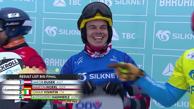 Bakuriani (GEO), snowboard cross messieurs, finale: Jakob Dusek (AUT) en or, Martin Noerl (ALL) en argent et Omar Visintin (ITA) en bronze [RTS]