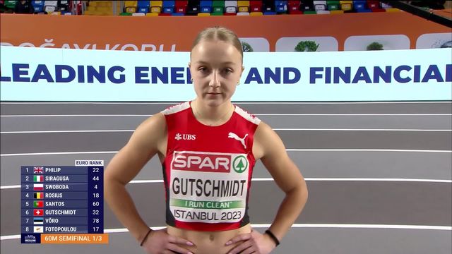 Istanbul (TUR), 60m dames, 1-2 finales: Gutschmidt (SUI) ne verra pas la finale [RTS]