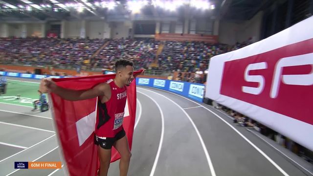 Istanbul (TUR), 60 m haies messieurs, finale: Jason Joseph (SUI) remporte l'or en 7.41 ! [RTS]