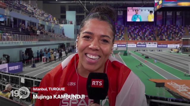 Athlétisme: Mujinga Kambundji sacrée championne d'Europe du 60m en salle. Sa réaction juste après la victoire [RTS]