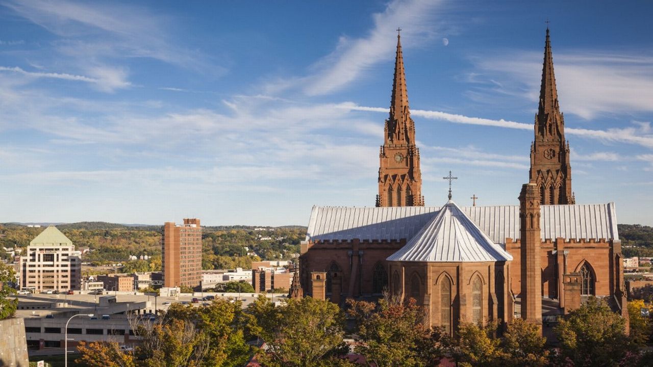 La cathédrale d'Albany, dans l'Etat de New York, où le diocèse est en faillite. [Walter Bibikow - Hemis/AFP]