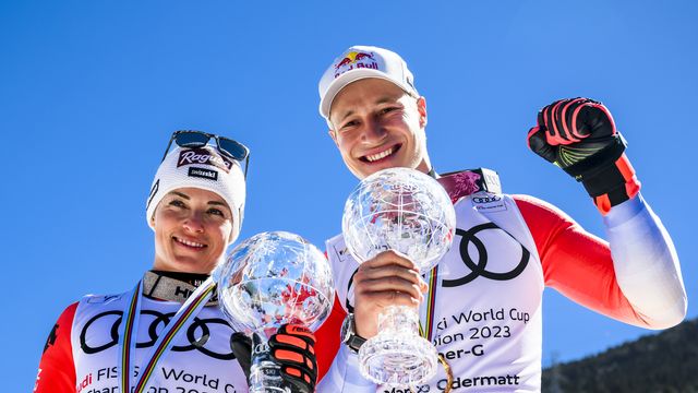 Lara Gut-Behrami et Marco Odermatt, les deux têtes d'affiche du ski helvétique. [Jean-Christophe Bott - Keystone]