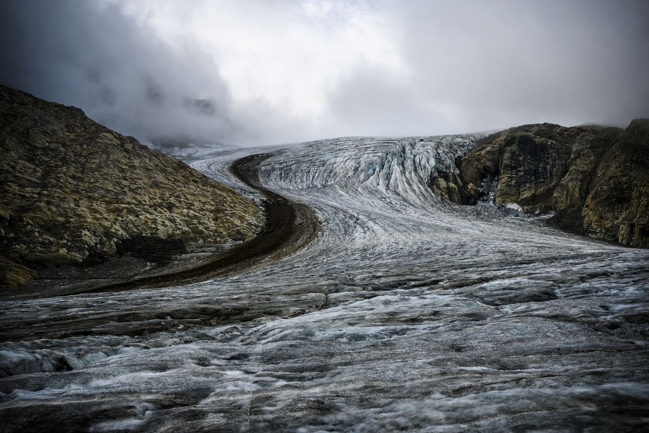 A view of the Greis glacier on Friday, September 2, 2022. The Greglicher is currently one of the fastest melting glacier in Switzerland. [Jean-Christophe Bott - Keystone]