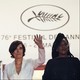 La réalisatrice Catherine Corsini, l'actrice Aïssatou Diallo Sagna et la productrice Elisabeth Perez lors de la projection de "Le retour" au 76e festival de Cannes le 17 mai 2023. [Valery HACHE - AFP]