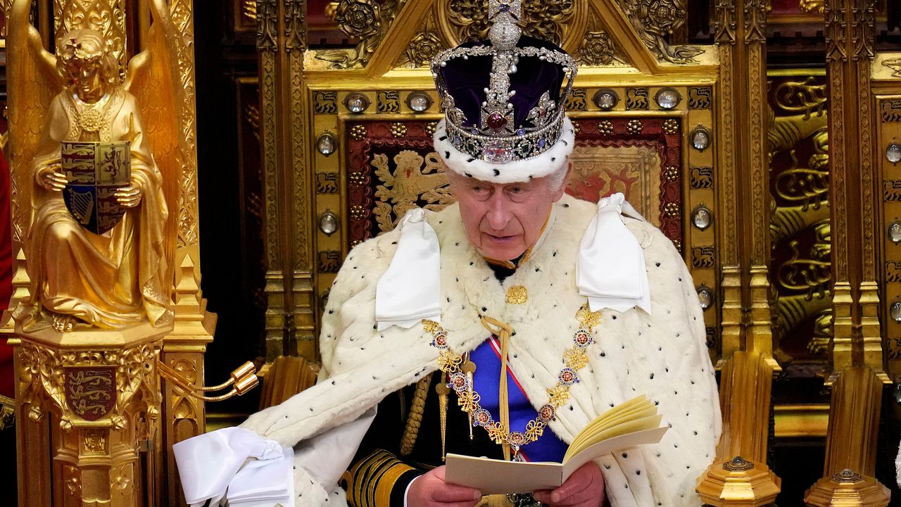 Le roi Charles III prononce un discours lors de l'ouverture officielle du Parlement à la Chambre des Lords, à Londres, le 7 novembre 2023. [Kirsty Wigglesworth - reuters]
