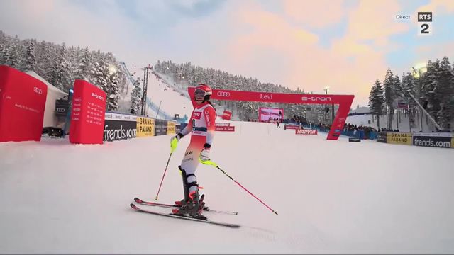 Levi (FIN), slalom dames, 1re manche: Mélanie Meillard (SUI) 10e du premier tracé à 1.78 sec de Vlhova (SVK) [RTS]